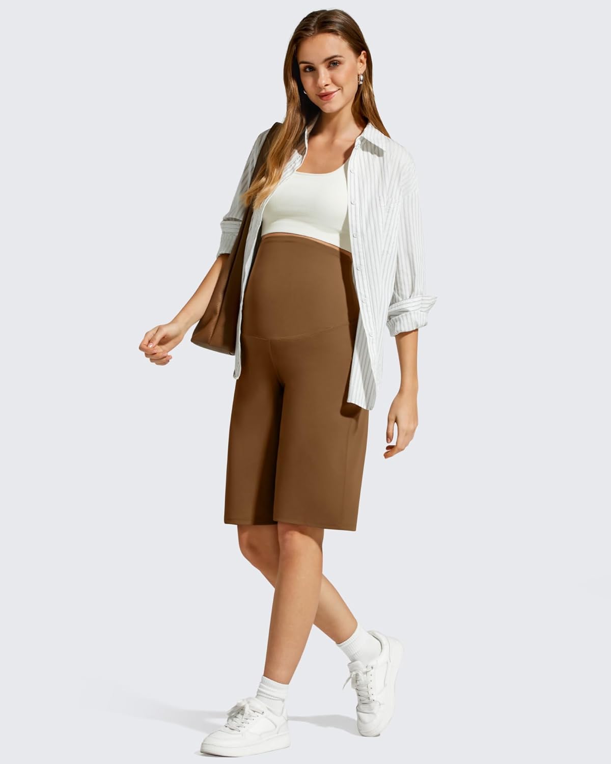 G4Free BareFeel Maternity Bermuda Shorts Over The Belly Loose Wide Leg Pregnancy Workout Shorts Casual Work - Image 7