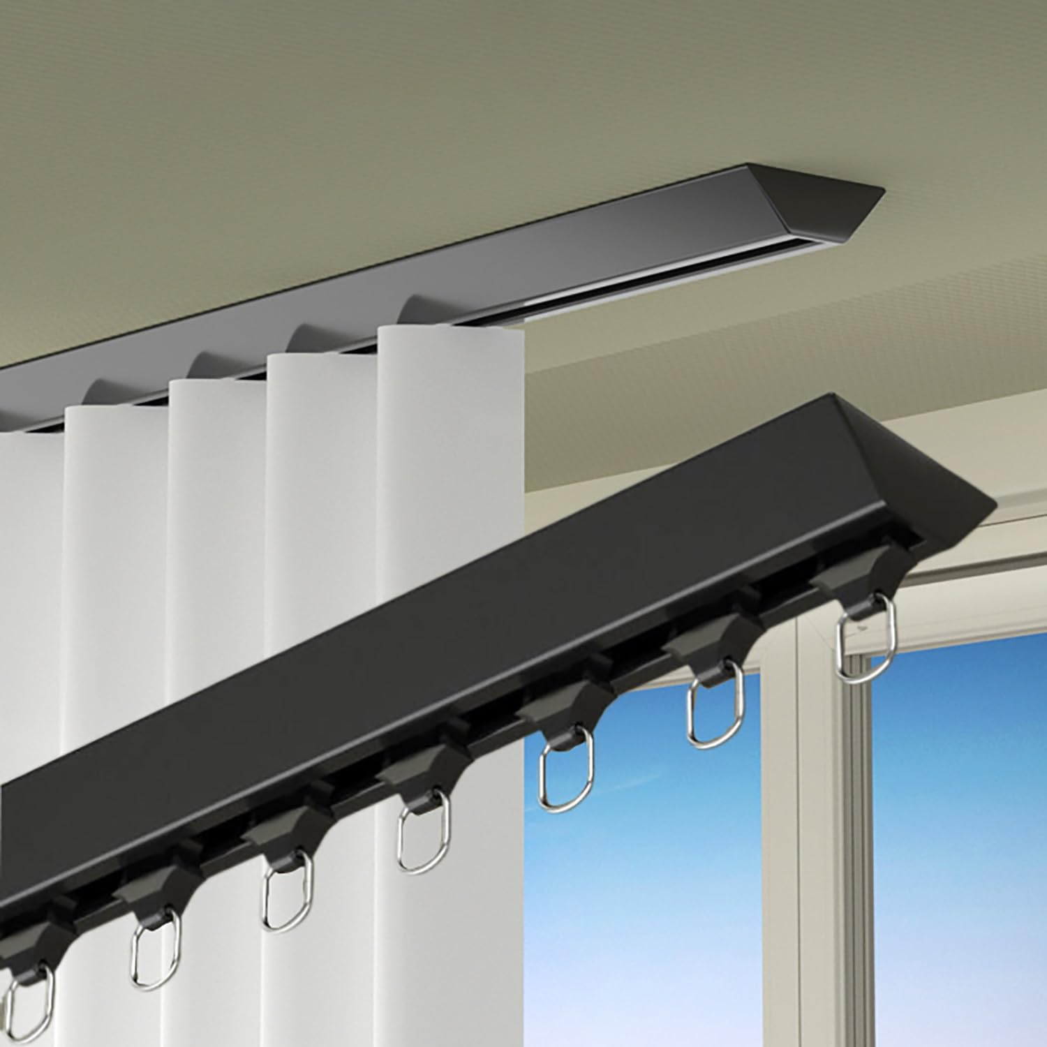 Rail de rideau robuste en aluminium à 1 voie avec rouleaux silencieux, tringle à rideau de plafond adhésive pour rideaux, aucun perçage nécessaire (couleur : noir, taille : 180 cm)