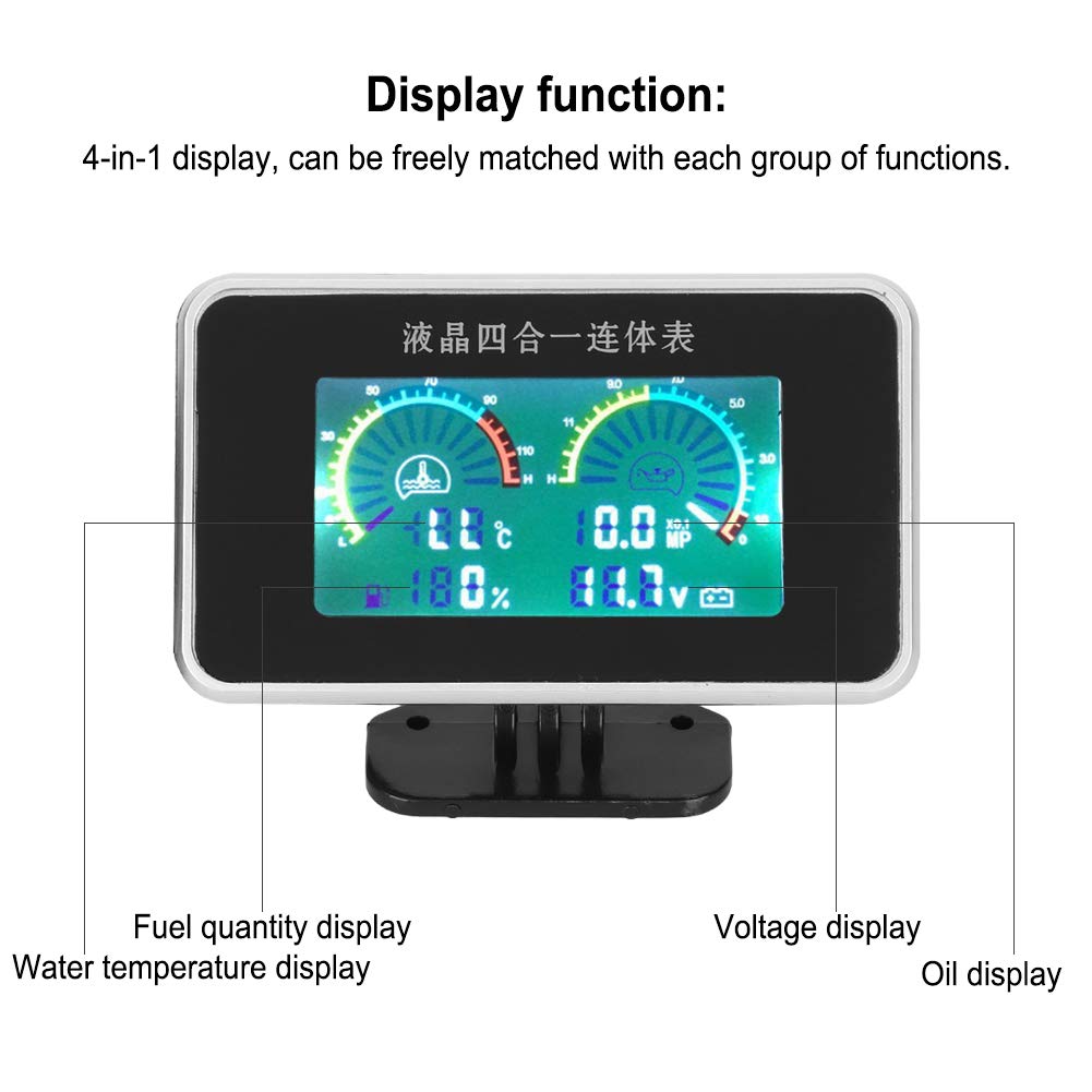 Misuratore di tensione digitale, misuratore di pressione per carburante e olio, CC da 9 V a 36 V 4 in 1 Display digitale LCD per auto Voltmetro Indicatore del carburante Misuratore di pressione dell'o