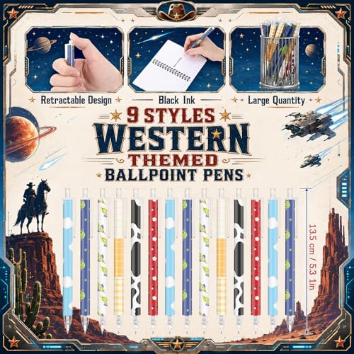 Image of Jetec 60 Pcs Back to School Western Cow Pens Bulk Western Cowboy Party Favors Stuff Aesthetic Retractable Pens Office First Day of School Supplies Gift for Teacher Student Staff Employee Office