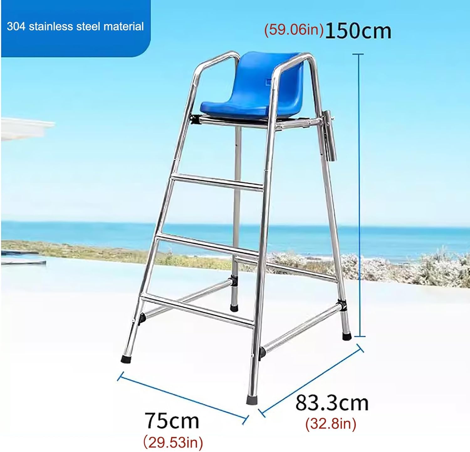 Heavy-Duty Lifeguard Chair with ABS Seat, 330kg Capacity, Competition Referee Ladder Stool for Pools, Patios, Beaches, and Lakes (75x83.3x59.06in)