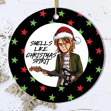 Pop Culture, Movie, and Music Themed Trendy Christmas Ornaments - Smells Like Christmas Spirit Rock and Roll Ornament Circle