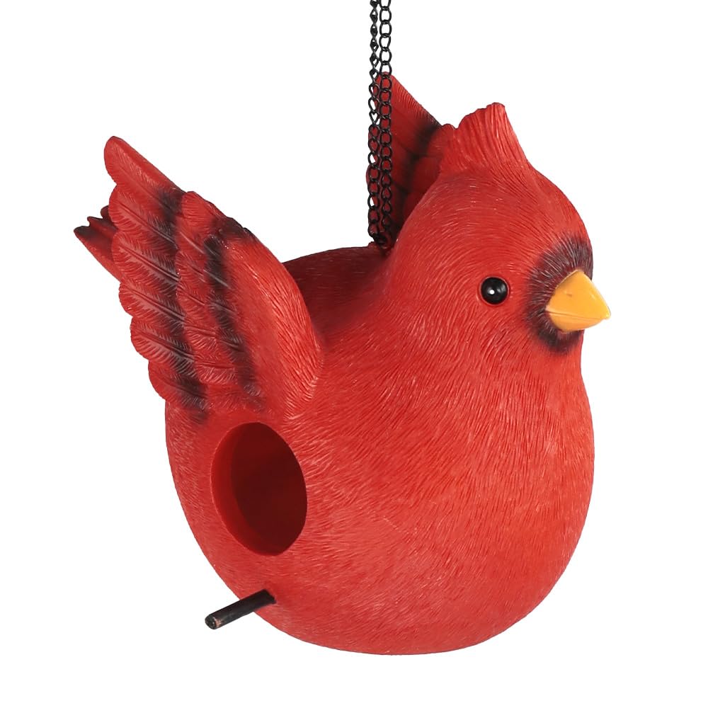 Bird House for Outside, Hanging Handcrafted Cardinal Resin Outdoor birdhouses Humming Bird, Bluebird, Wren, Camper Hanging Houses nest cage (Red,