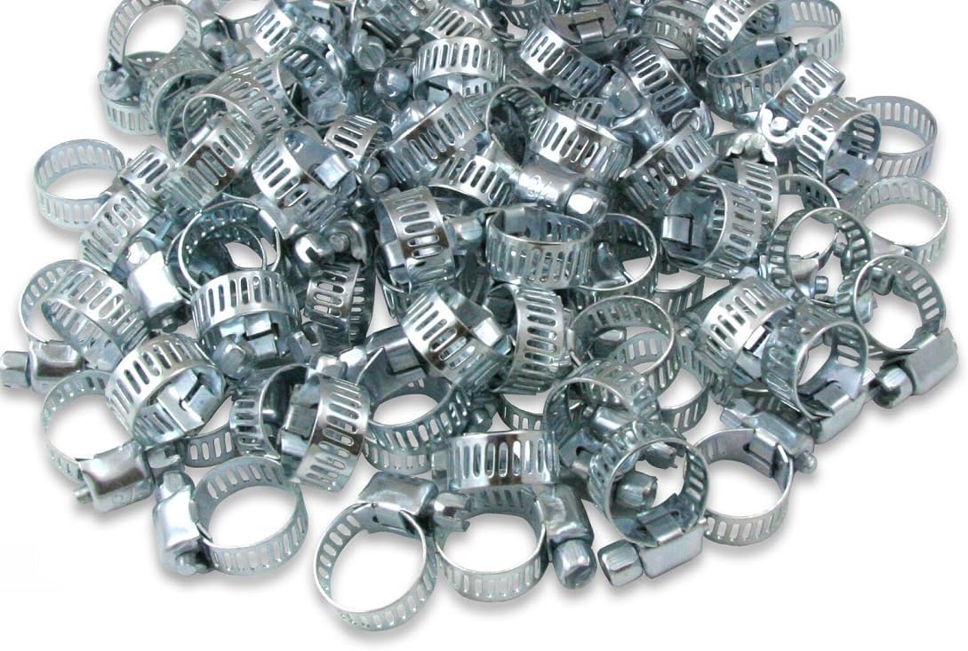 100-Pc. 1/4" - 5/8" Adjustable Worm Gear Hose Clamp Set for Air, Auto & Garden