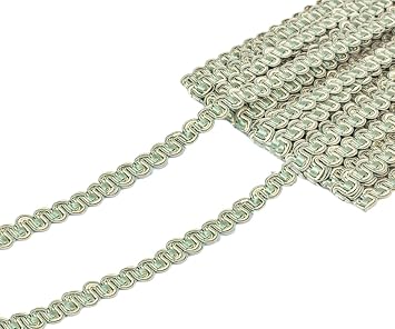 Scroll Ribbon Polyester Gimp Braid Trim for Costume Dress Cuff Collar DIY Crafts Curtain Pillow Home Decoration Hair Accessories,13yards 0.4inch Wide Green