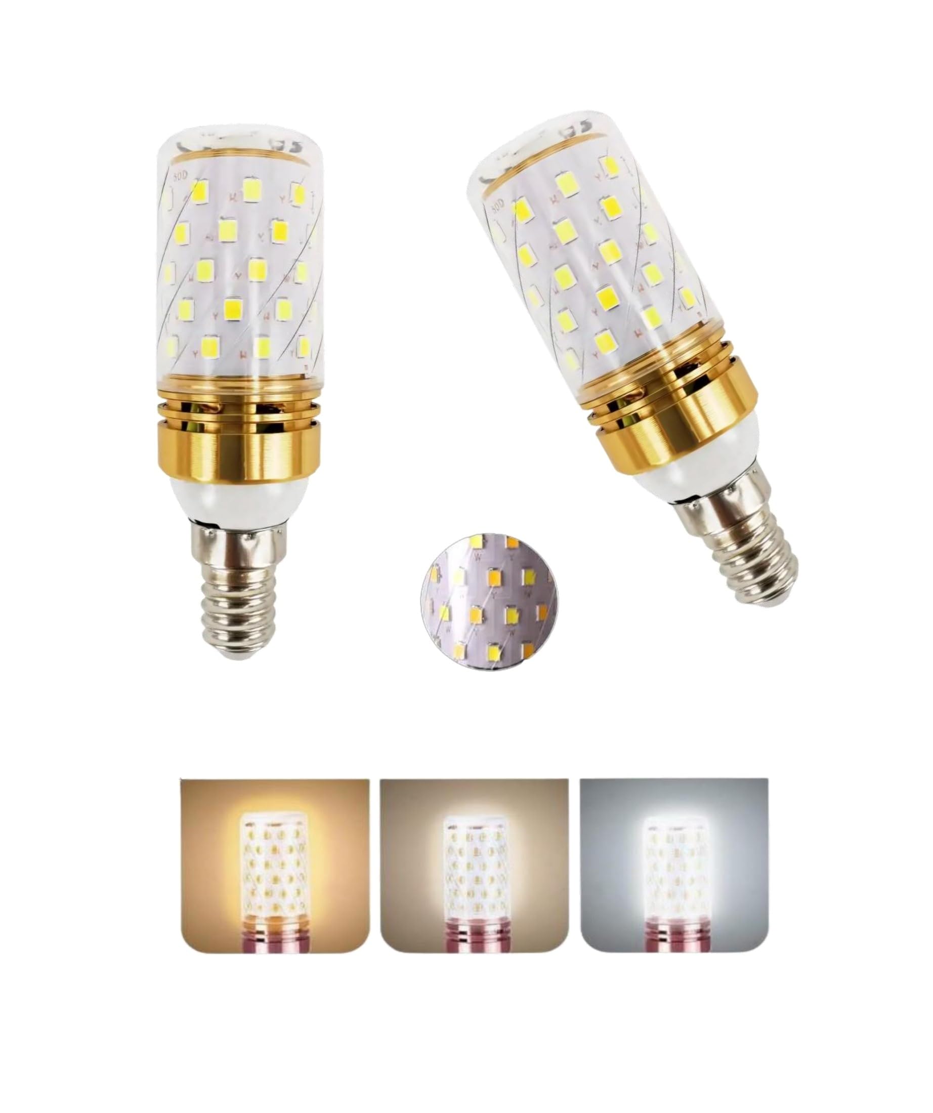 E14 LED Bulb (2 Packs) 3 Color to Daylight | Warm White | Cool White, 12W Equivalent to 100W Incandescent Bulb & Save on 90% Electricity Bill, uses for Chandliers, Wall & Table Lamps etc.