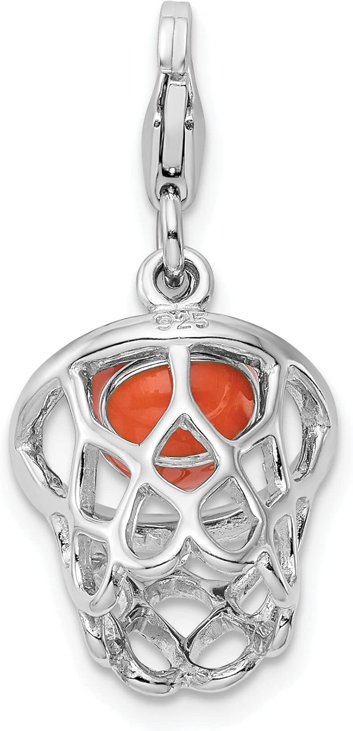 Sterling Silver Enameled Basketball & Hoop Charm