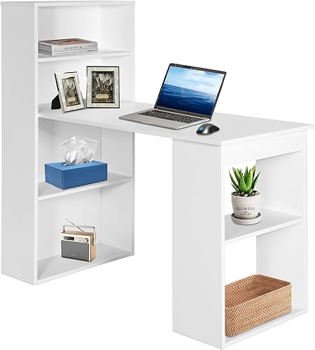 SILKYDRY Escritorio para computadora con estantería, escritorio moderno de 48 pulgadas con estantes de almacenamiento y soporte para CPU, estación