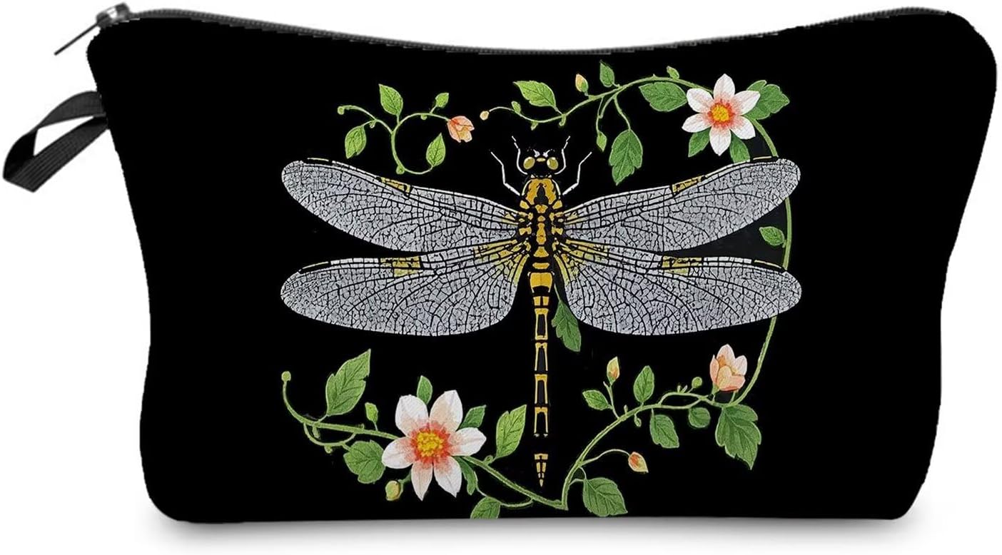 Livel lhood Floral Dragonfly Small Makeup Zipper Bag