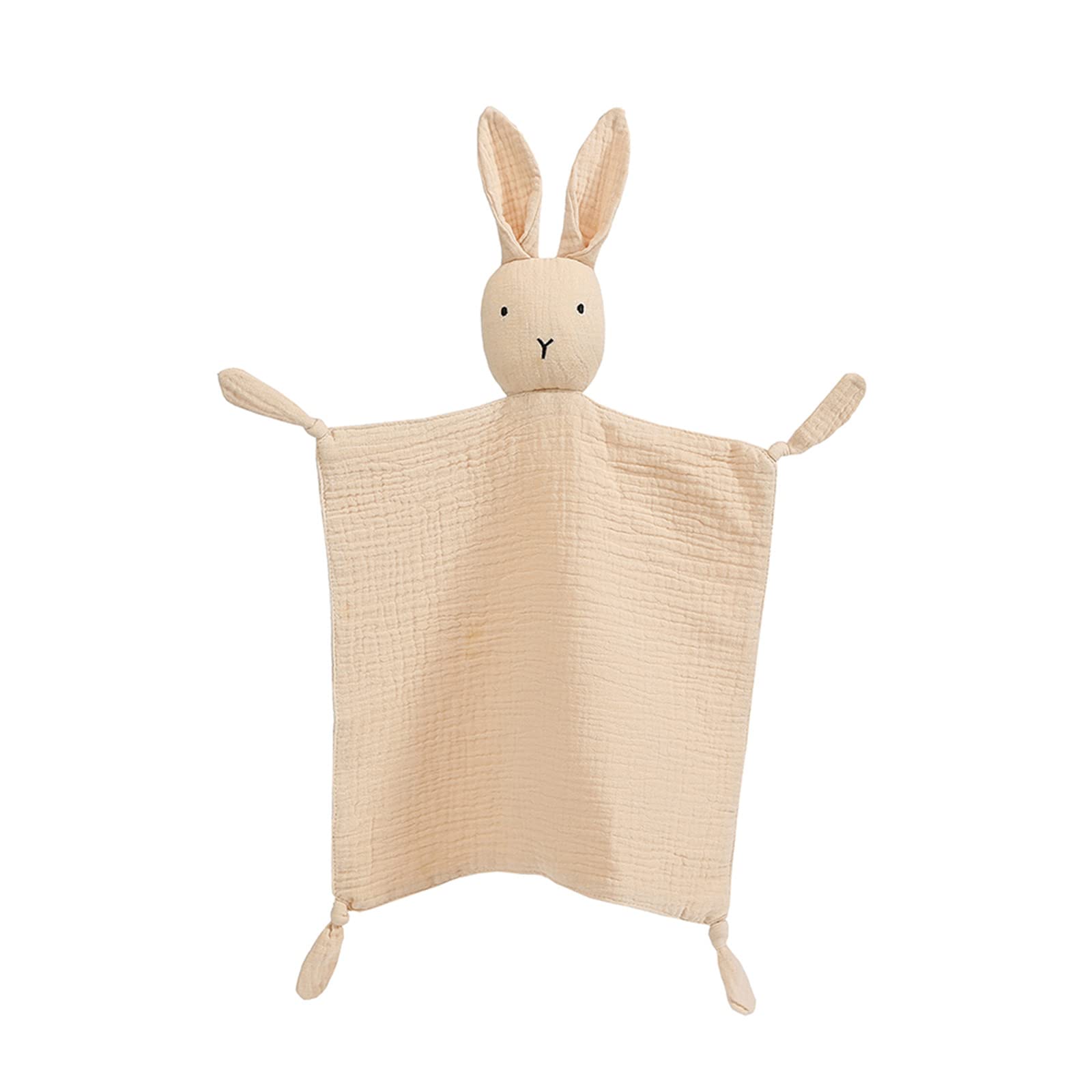 Bunny Lovey Blanket for Boys and Girls, Cotton Muslin Security Blanket for Babies, Soft Breathable Lovie Soothing Towel for Newborn and Infant, Khaki