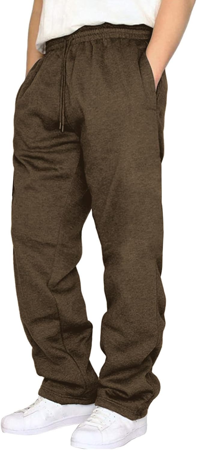 A WATERWANG Men's Fleece Sweatpants Casual Joggers Cotton Loose Fit Open Bottom Athletic Sweat Pants for Men with Pockets