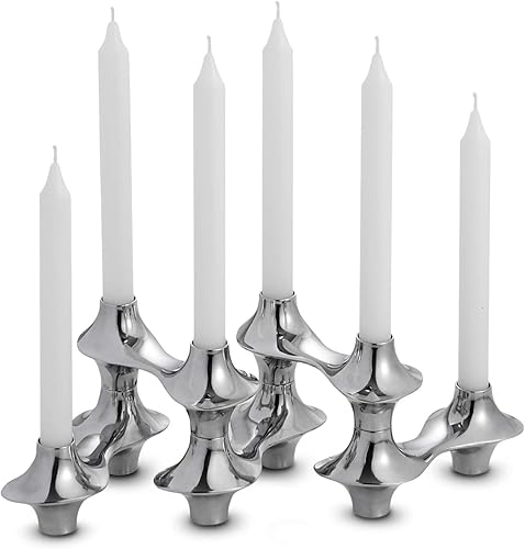 Miniatura 2 de nambe Cortina - Candelabro con bisagras | Portavelas de metal para seis velas | Portavelas plateados para velas cónicas | Centro de mesa para