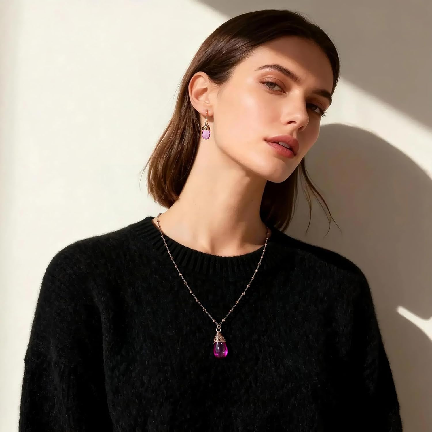 Coiris Brown Jewelry Set for Women Boho Water Drop Necklace and Earrings Set Bohemian Vintage Lantern Pendant Western Dangle Jewelry Gift for Her - Image 2