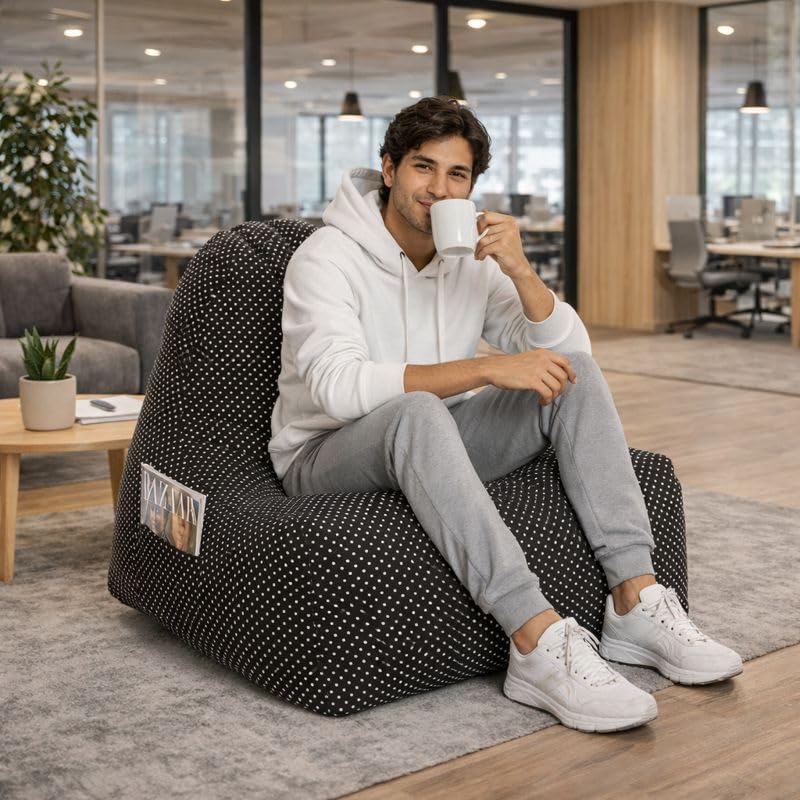 Image of Style Homez Hackey Cotton Canvas Polka Dots Printed Bean Bag XXL Size Filled with Beans Fillers