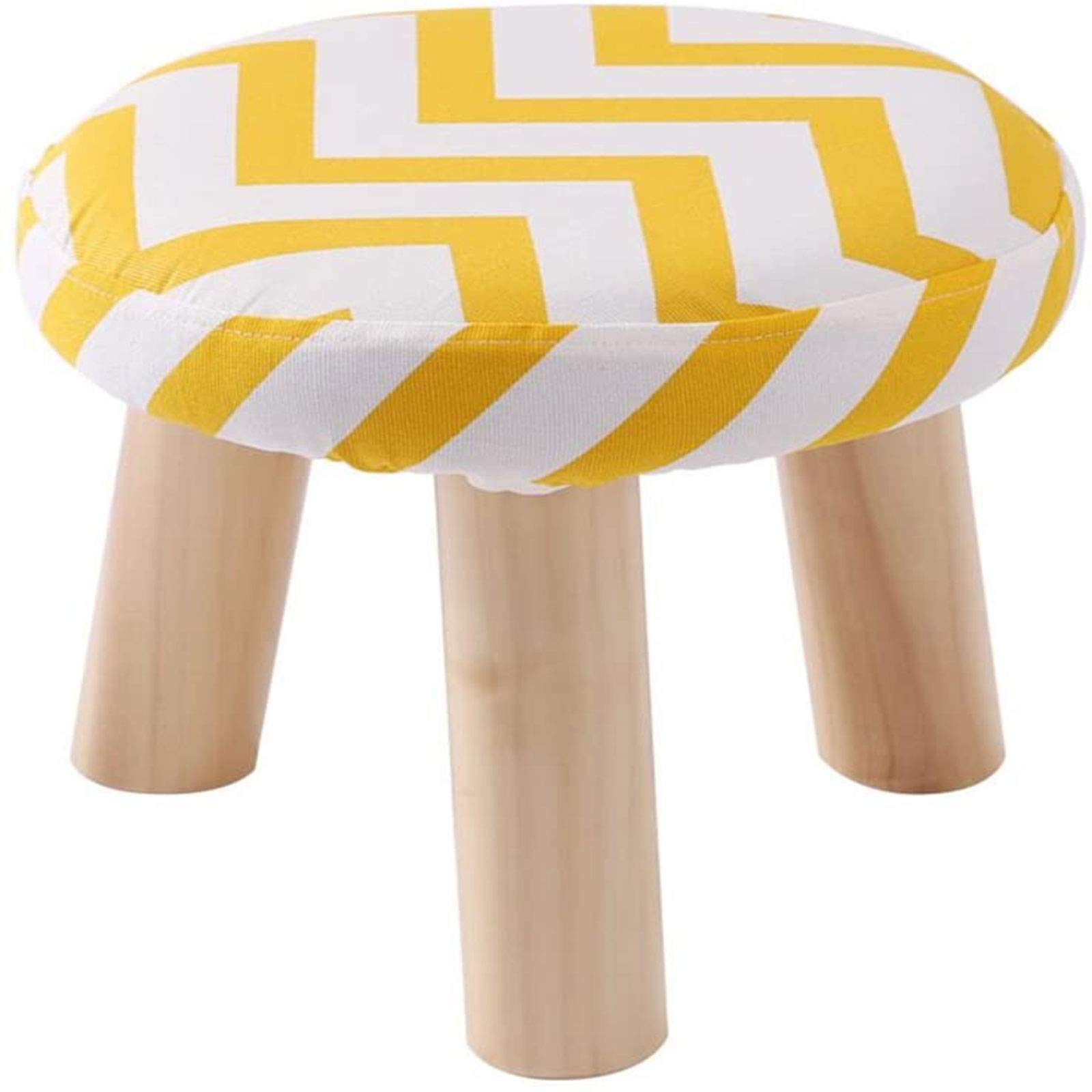 Taburete de pie redondo con patas de madera noble y tela de lino premium