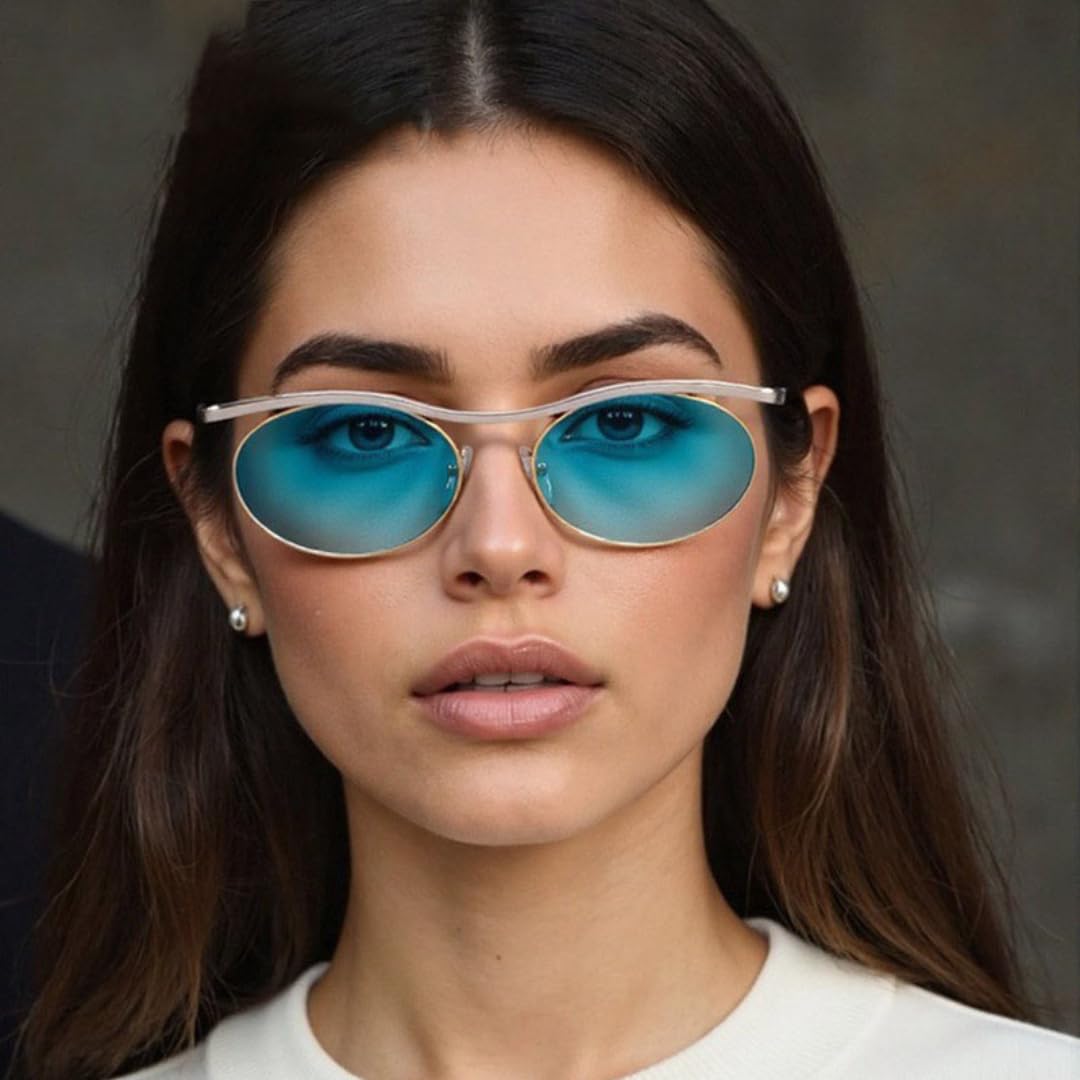 Retro-Sonnenbrille aus ovalem Metall, modisch im Punk-Stil, Farbverlauf, UV400