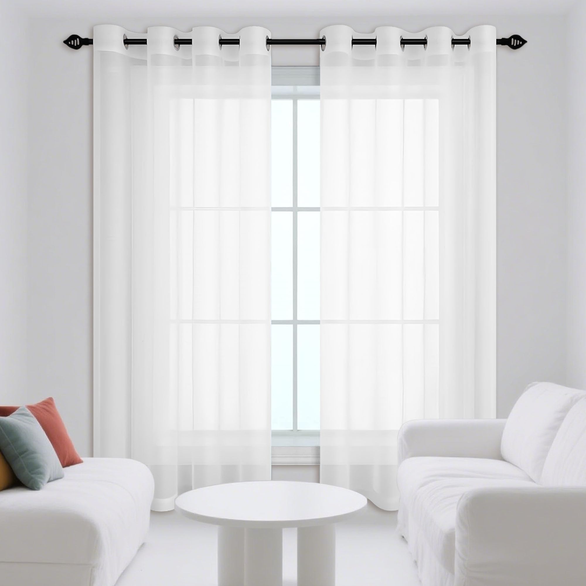Rideau voilage oeillet 340x240 blanc pour grand vitrage et décoration maison