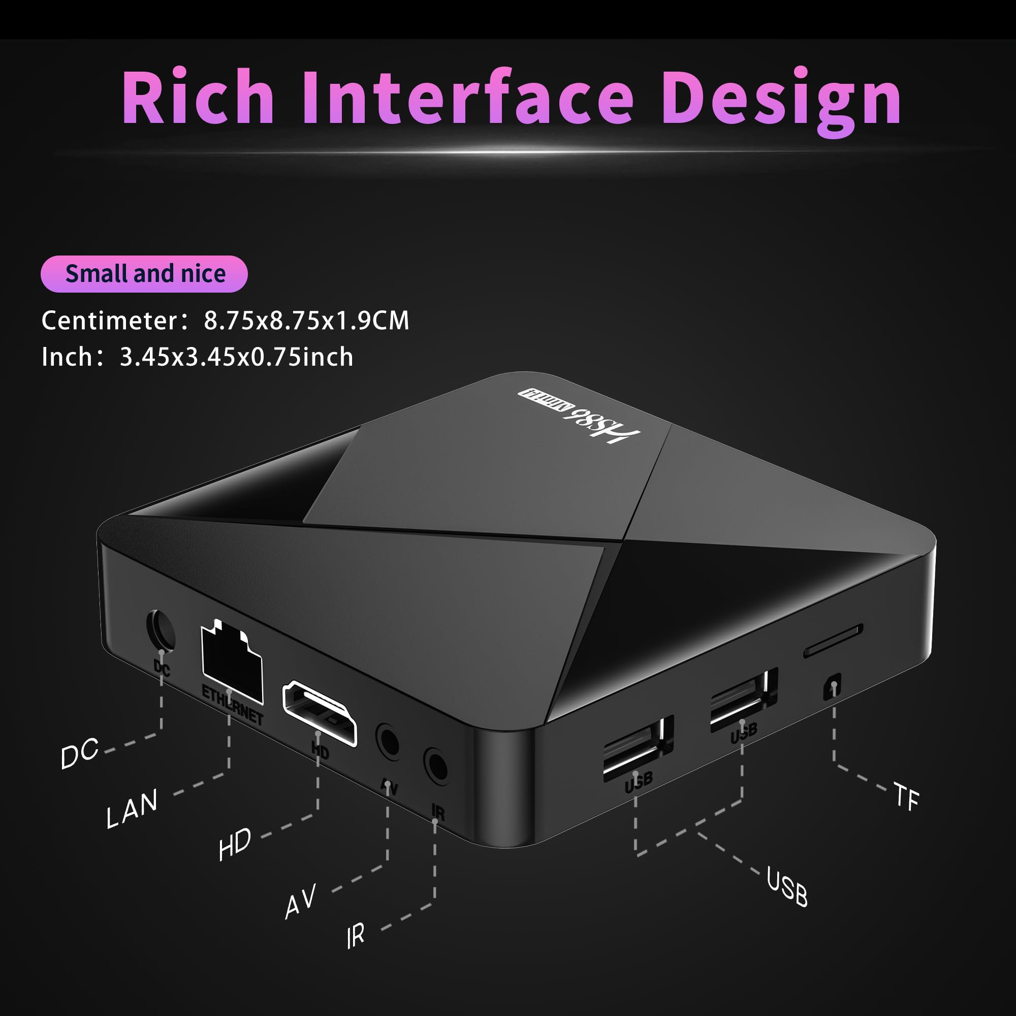 HS86 MINI14 Android 14.0 TV Box, Ultimo 2026 Box TV Android 8K con RAM 2G ROM 16G Rockchip RK3518 WiFi 6 BT5 3D HD 2K 4K @ 60FPS Smart TV Box Internet con Telecomando Bluetooth Streaming Media Player