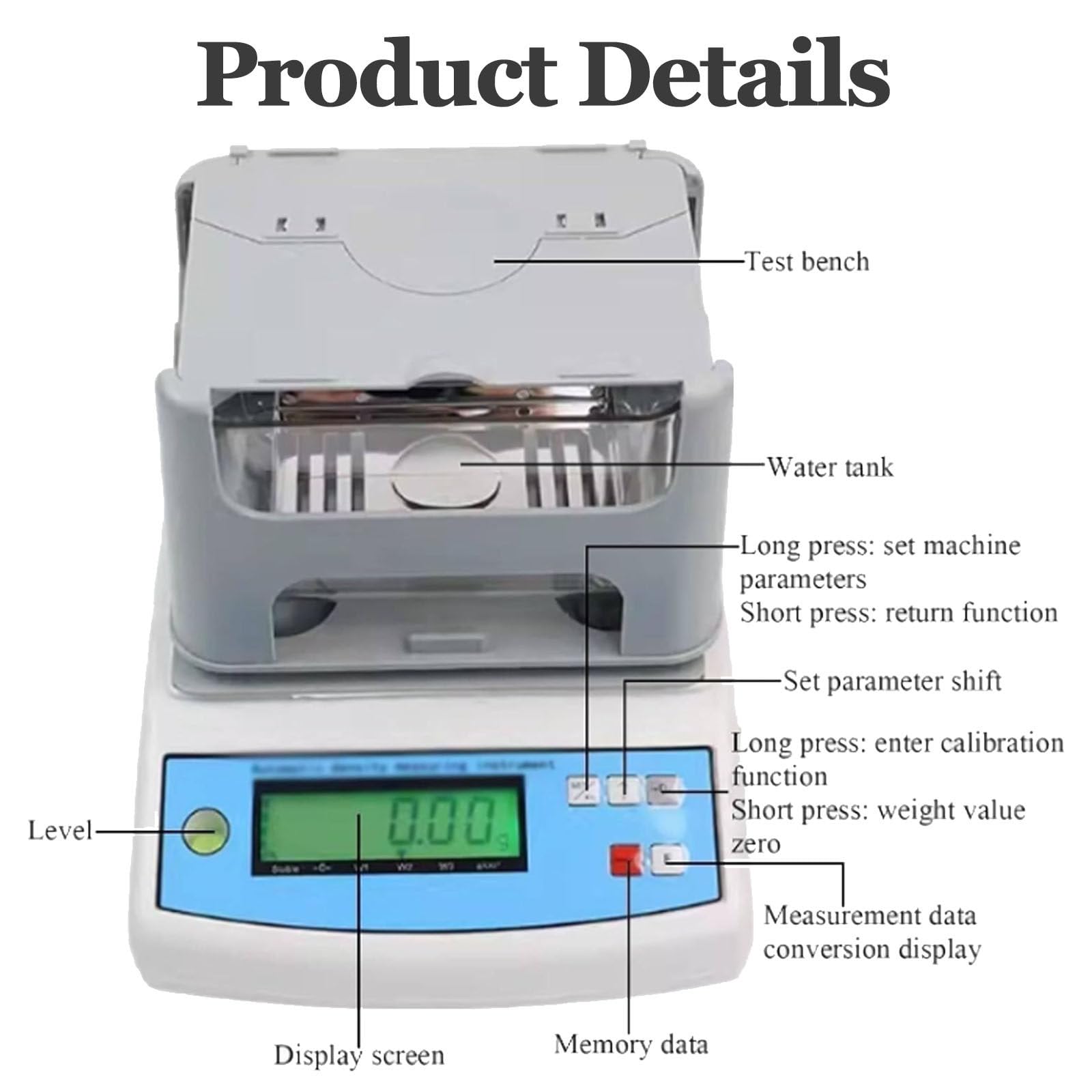Medidor electrónico de densidad de alta precisión para minerales y piedras, instrumento digital de medición de densidad de goma, precisión de 0,001 g/cm³, ideal para uso en laboratorio