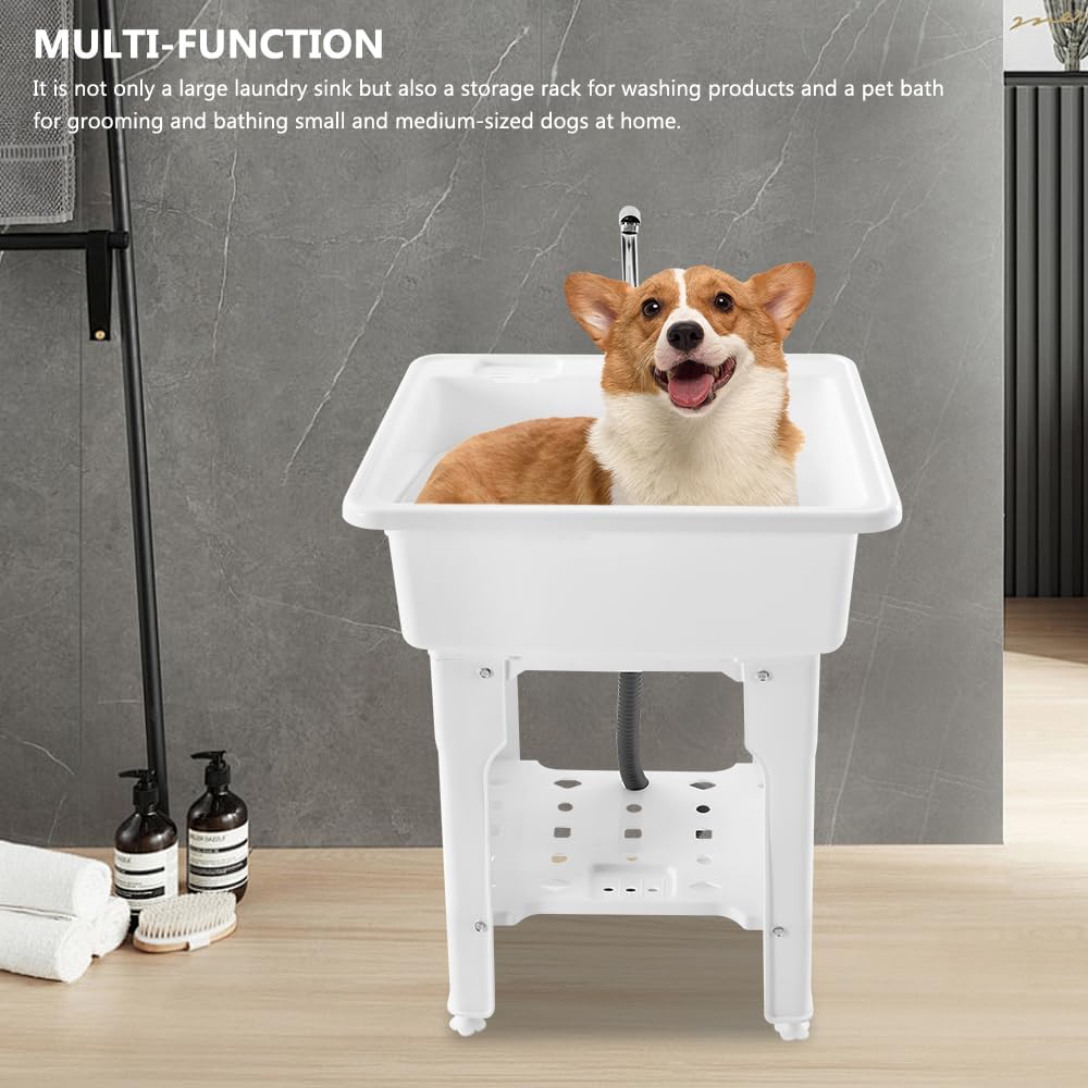 Utility Sink Freestanding Utility Sink Laundry Tub with Faucet Outdoor Washing Tub Wash Station Sink White Utility Sink for Laundry Rooms, Basements, Garages or Stores