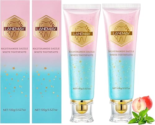 Paquete de 2 pasta dental blanqueadora de niacinamida para adultos con dientes sensibles, protección de esmalte, aliento fresco las 24 horas,