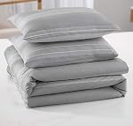 SLEEPBELLA Comforter Queen Size, 600 Thread Count Cotton Light Gray & White Stripes Reversible Pattern Grey Comforter Sets,Down Alternative Bedding Set 3Pcs (Queen, Grey Stripes)