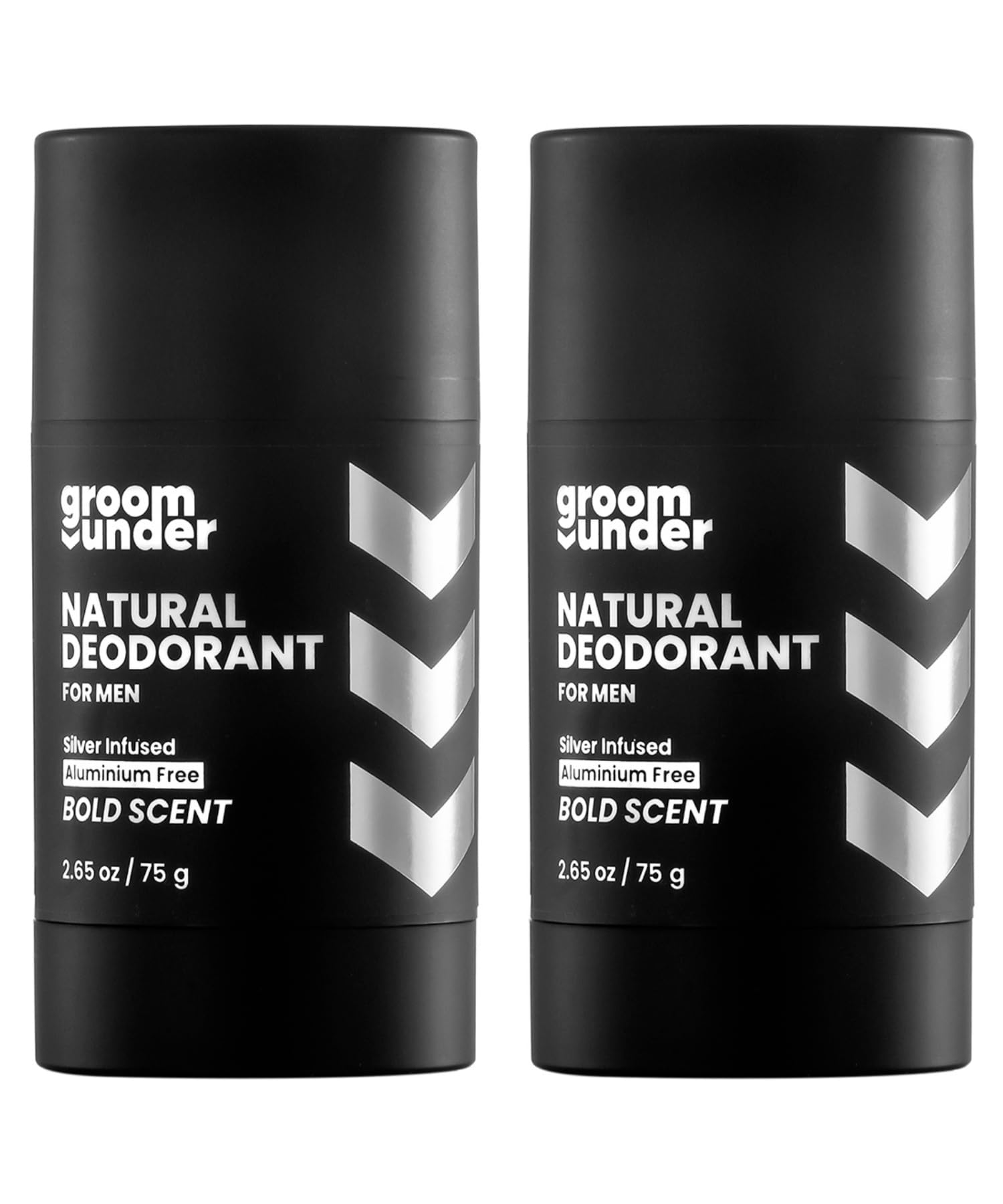 Groom UnderMen's Natural Deodorant Stick, Aluminium Free, Long Lasting Protection, Fresh Citrus & Woody, Silver-Infused, Vegan, 75g (2-Pack)