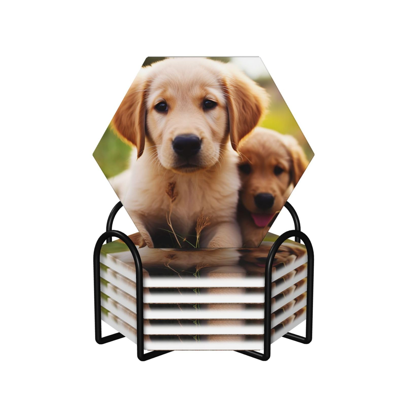 Dessous de verre chien Golden pour apéritif réussi et table basse sans tache Lot de 6 céramiques