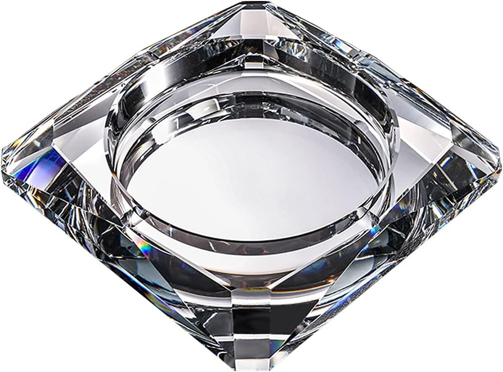 Crystal Glass Ashtray for Cigarette, Square Cigar Ash Tray Holder for Home Office Desktop Tabletop Decoration, 6-7 inch Cigar Ashtray with 4 Slots (Color : Crystal Sliver, Size : 18×18×4cm)