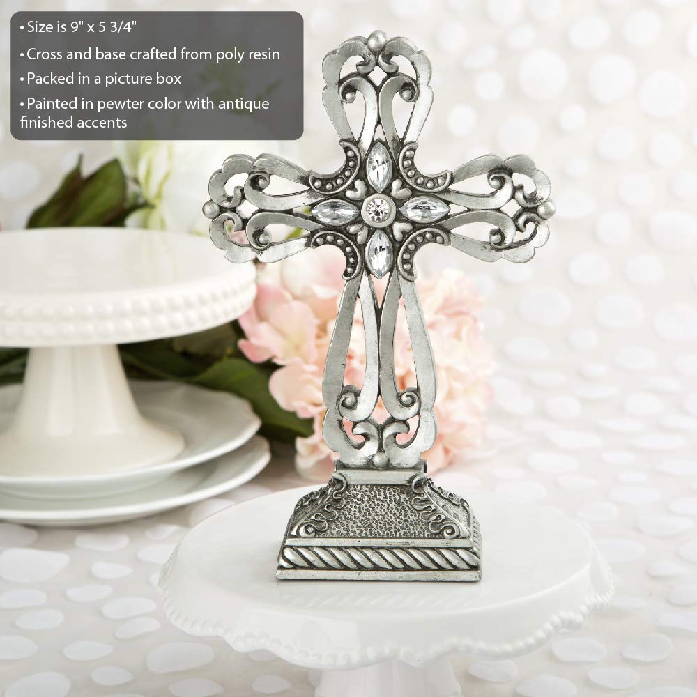 Fashioncraft 2505 Pewter Finish Cross Center Piece with Antique Accents