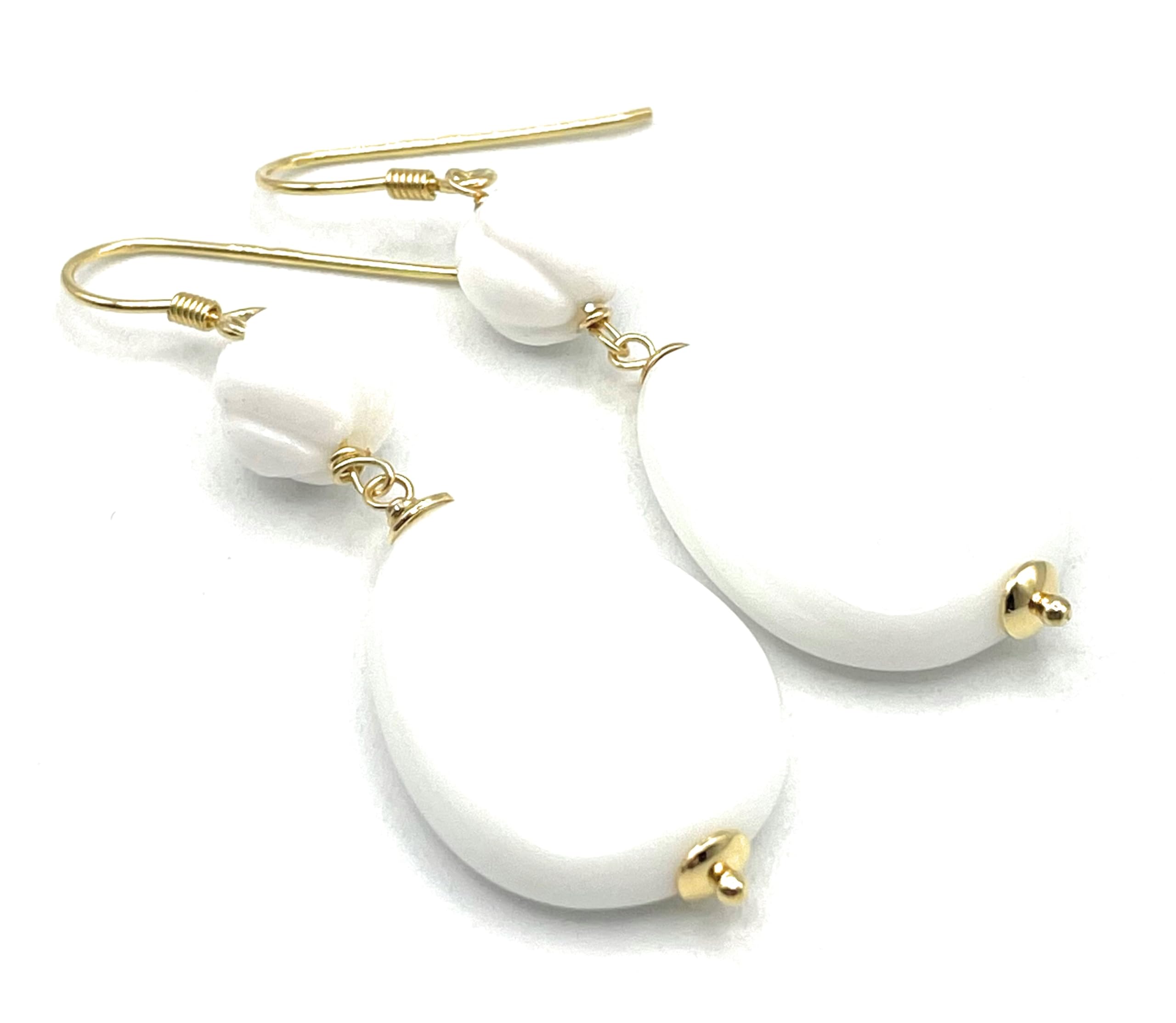 Orecchini con Agata Bianca e Conchiglia, Pendenti Lunghi, Argento 925, Gioielli Pietre Dure, Bijoux Estate, Regalo Compleanno per Donne