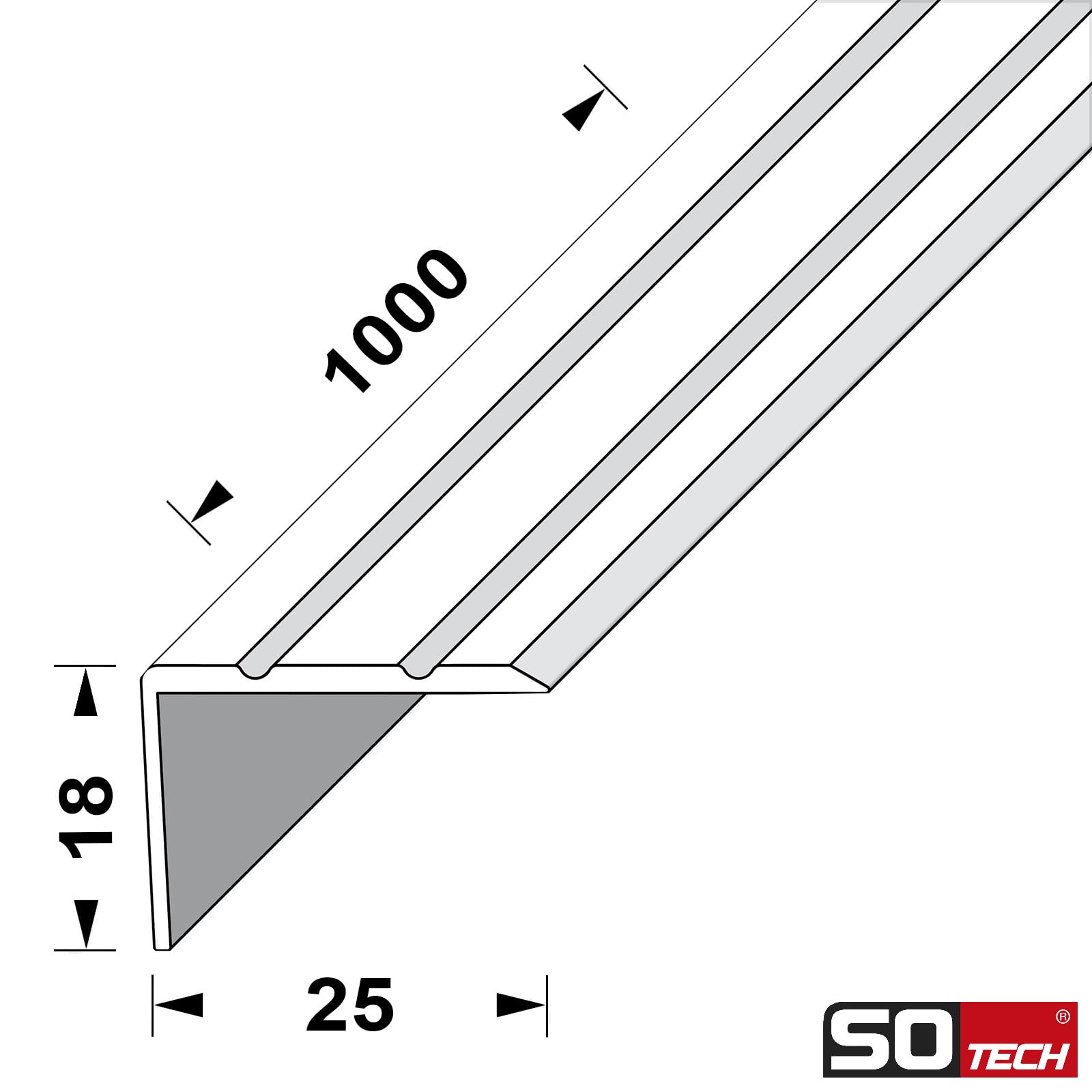 SOTECH 4 Stück Treppenprofil 1000 x 25 x 18 mm, selbstklebend, silber eloxiert, Kantenschutz aus Aluminium für Laminat, Fliesen, Parkett uvm.