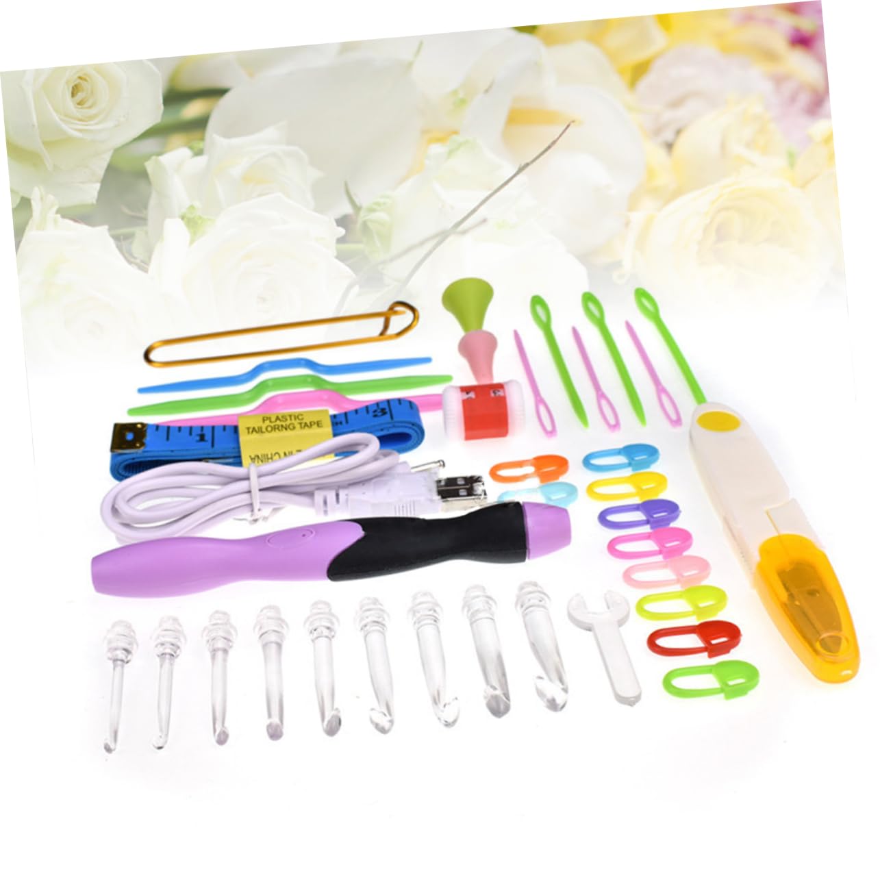 STOBOK 38pezzi Uncinetti Led Con Aghi Per Lavorare Maglia Strumenti Di Cucito e Accessori Per Lavori Manuali Include Scissors e Contatore Di Righe