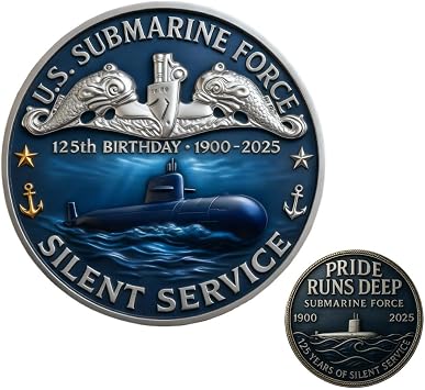 U.S. Submarine Force 125th Anniversary Commemorative Coin Us, Military Appreciation, Challenge Coin for Sailors, Veterans, Families, Navy Veteran Gift & CollectibleSilver