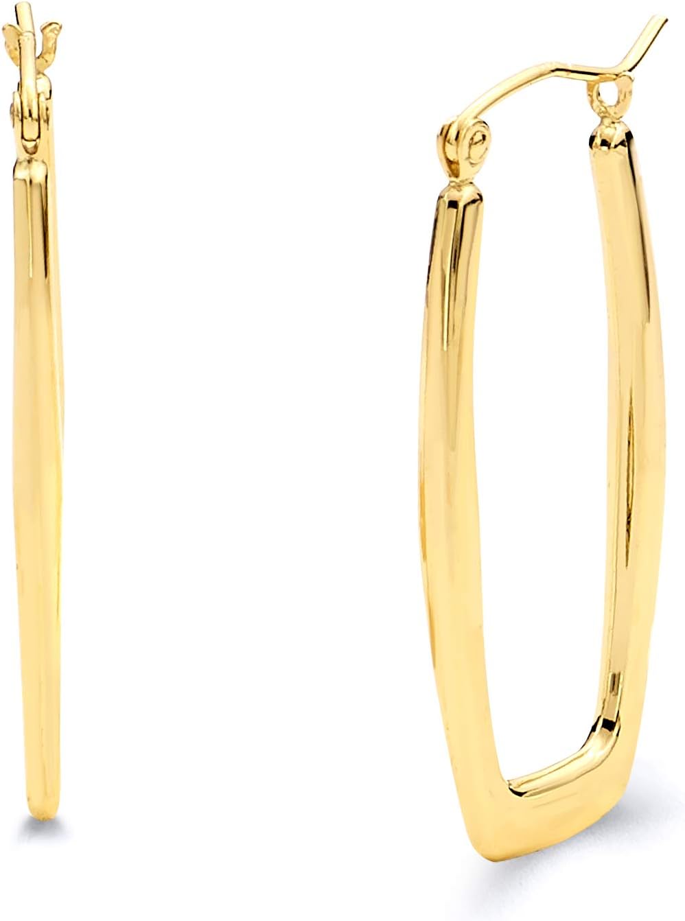 14k REAL Yellow Gold 2.5mm Thickness Designer Flat Rectangular Earrings (34 x 15 mm)