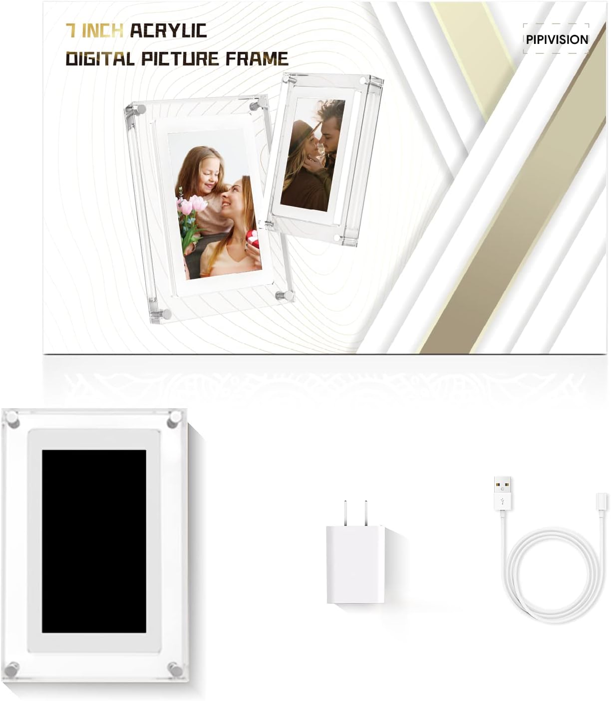 7-inch Digital Picture Frame,Acrylic Video Frame with Auto Rotate Playback, 2GB Internal Memory and 1500mAh Battery, Supports 1024 * 600 Resolution, Ideal Desktop Decorations