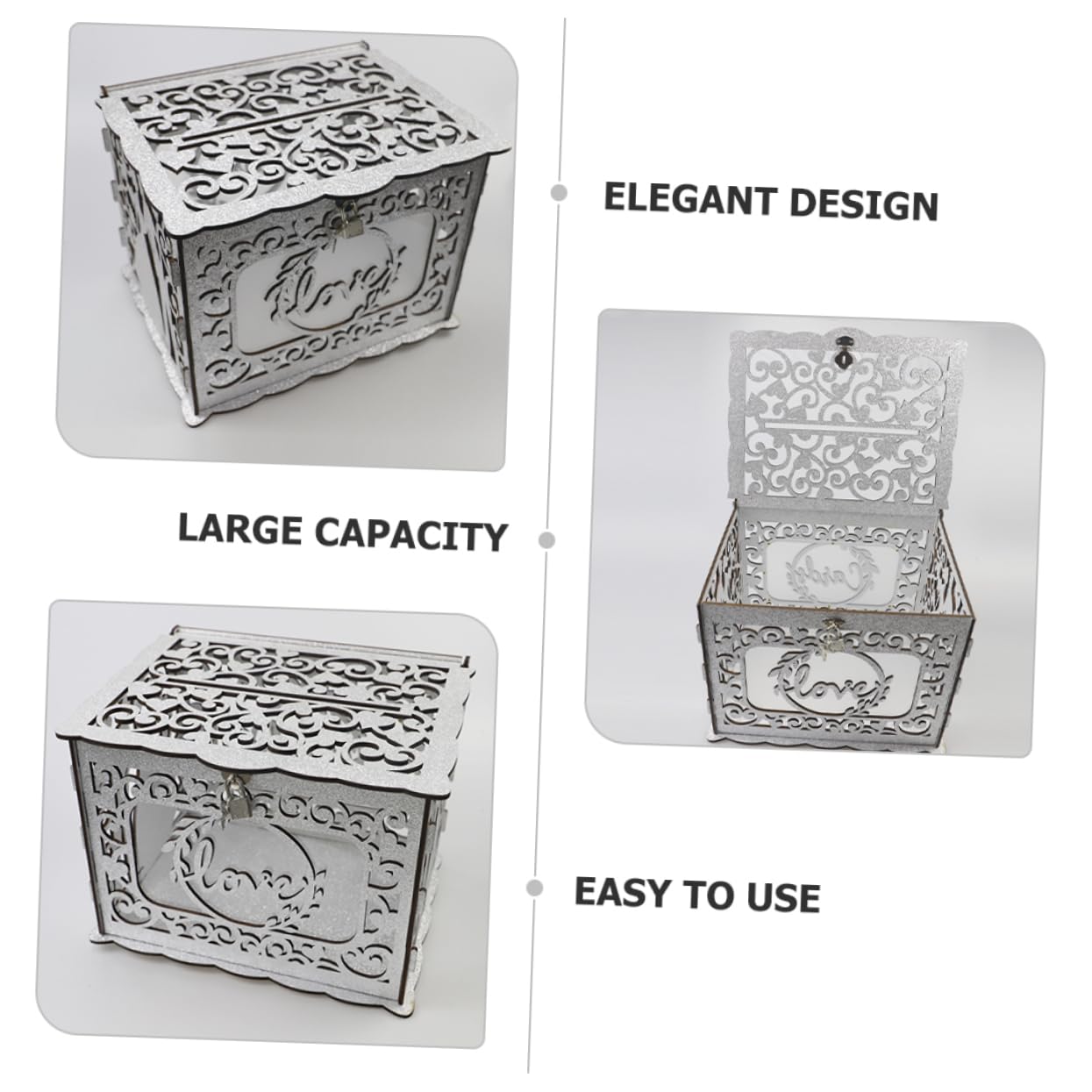 Didiseaon Scatola in Legno Per Biglietti Di Nozze Scatola Regalo Quadra Per Biglietti d Auguri Contenitore Di Legno Per Ricevimento Di Nozze Con Design Traforato