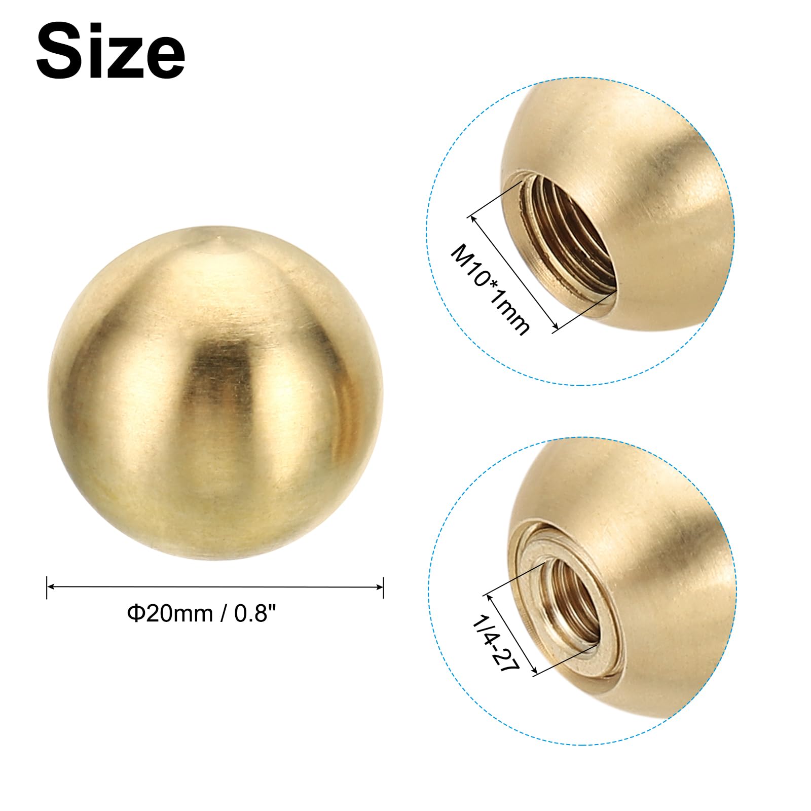 PATIKIL 20mm Pomelli Sfera per Lampade, 1 Set Dadi a Testa Bombata Ottone Massiccio per Paralume, con Adattatore Riduzione Ottone per Lampade Tavolo e Terra