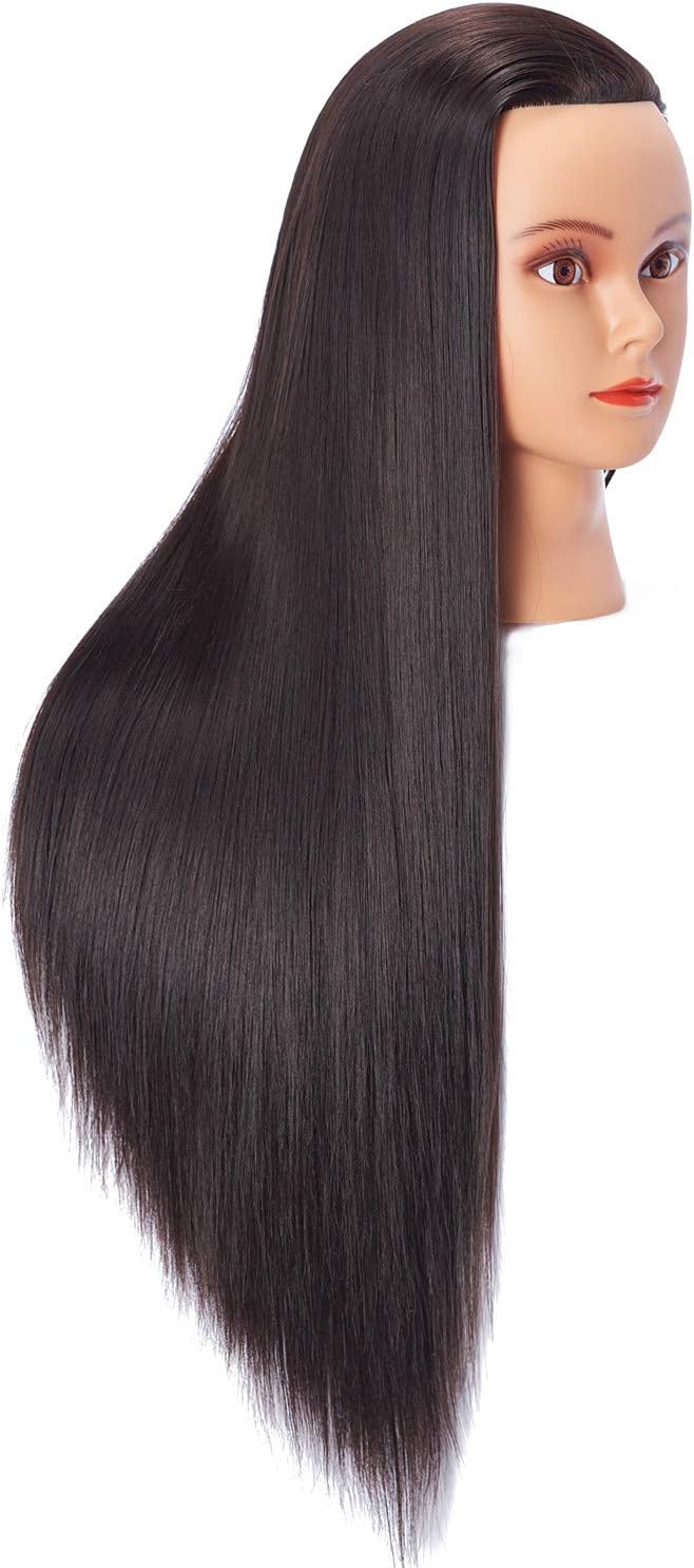 26-28'' Mannequin Head Synthetic Fiber Long Hair Styling Training Head Dolls for Cosmetology Manikin Maniquins Practice Head with Clamp Stand Holder (6611LB0220)