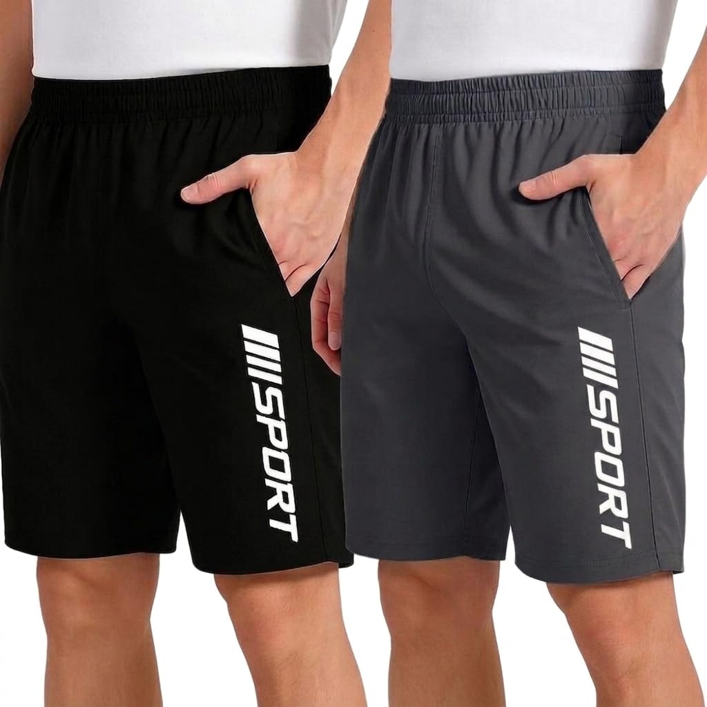 Prince Sports Men’s Black & Grey Combo Sports Shorts | Stylish Activewear for Gym, Running & Casual Wear-image-38