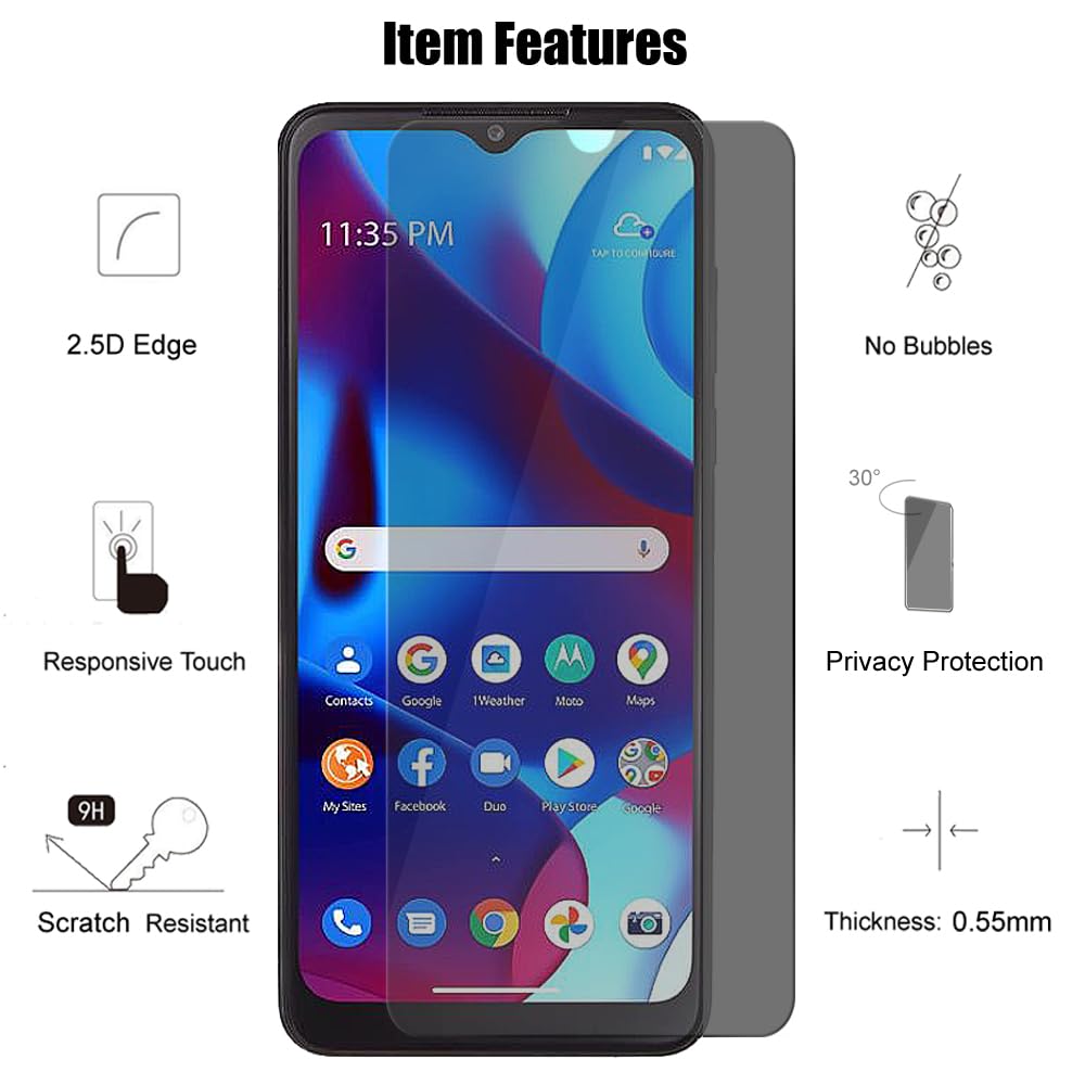 TCL 40 XL (2023) - Protector de pantalla de privacidad antiespía, vidrio templado privado, antiarañazos, dureza 9H (3 unidades)