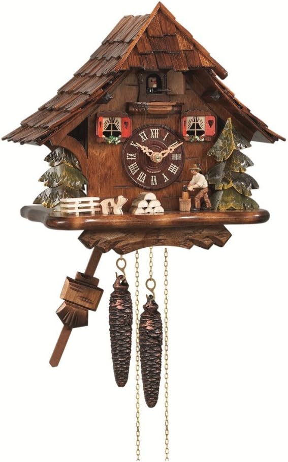 Engstler Cuckoo Clock Black Forest House with Moving Wood Chopper EN 492