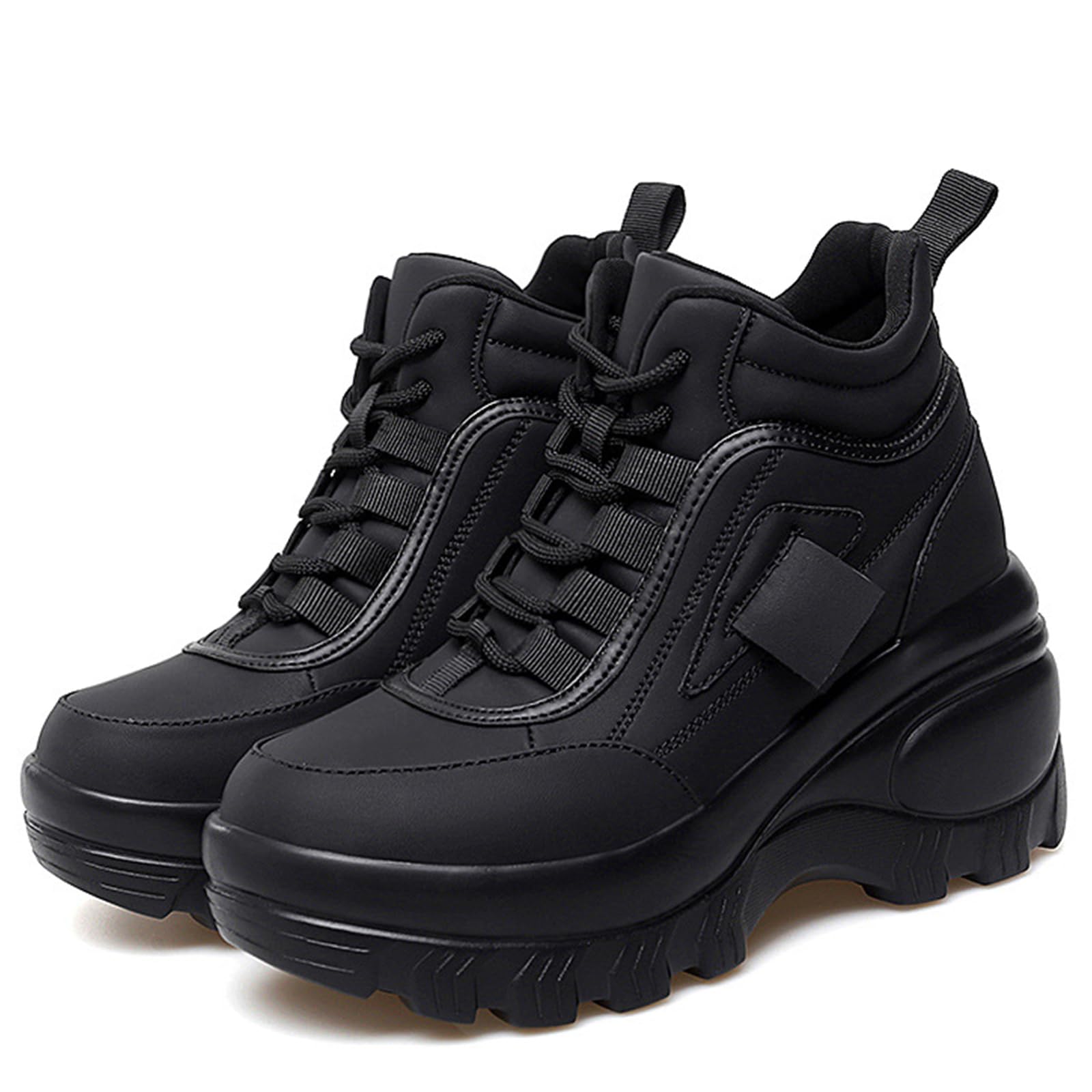Women's Color Matching Platform Casual Sneakers Retro Round Head Plus Velvet Warm Chunky Non-Slip Fashion Lace-Up Dad Shoes Comfortable Wedge Heel
