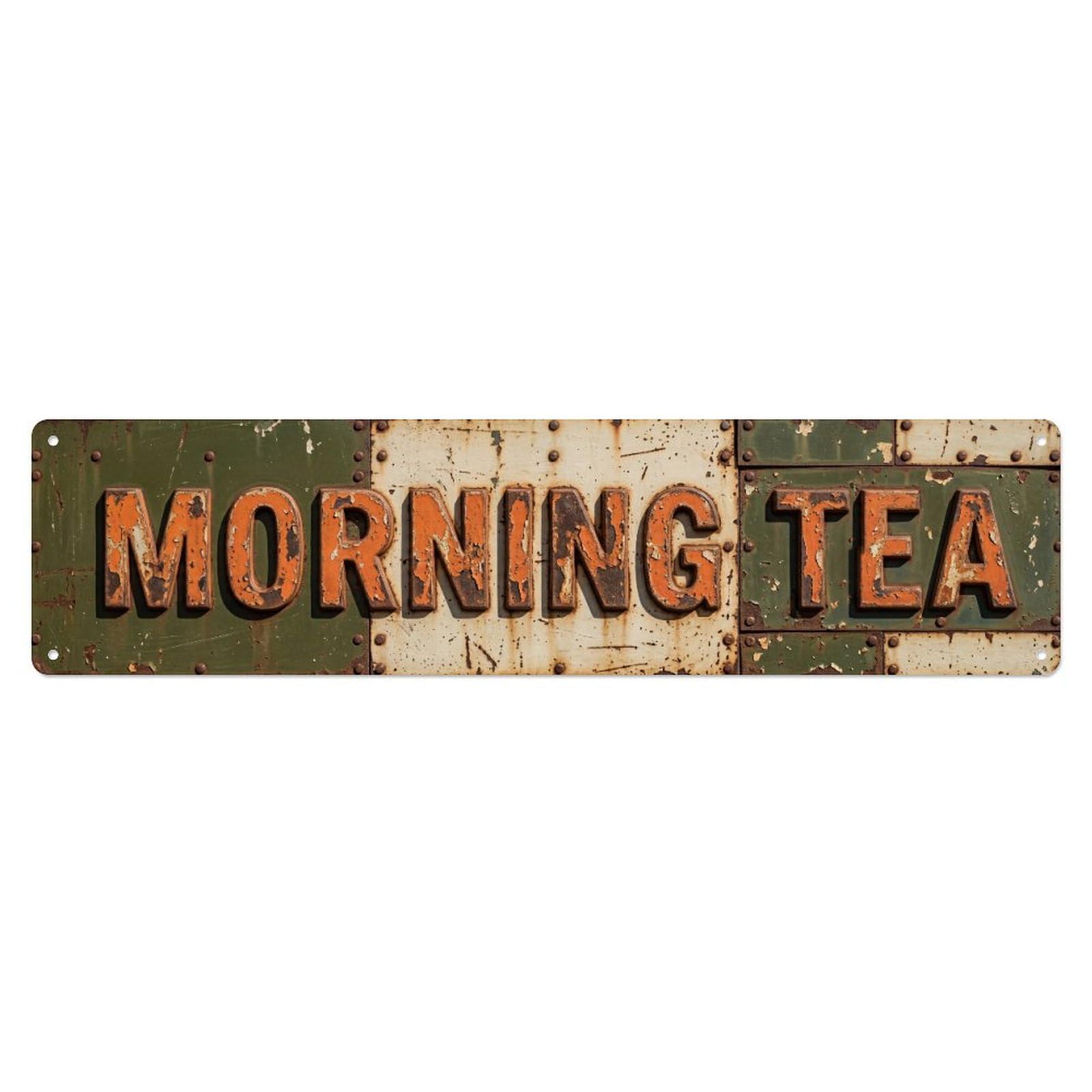 Morning Tea Retro Kitchen Metal Tin Skinny Sign Plaque Wall Decor for Cafe, Club Bar, Office, Home Garden Metal Poster 4x16Inch