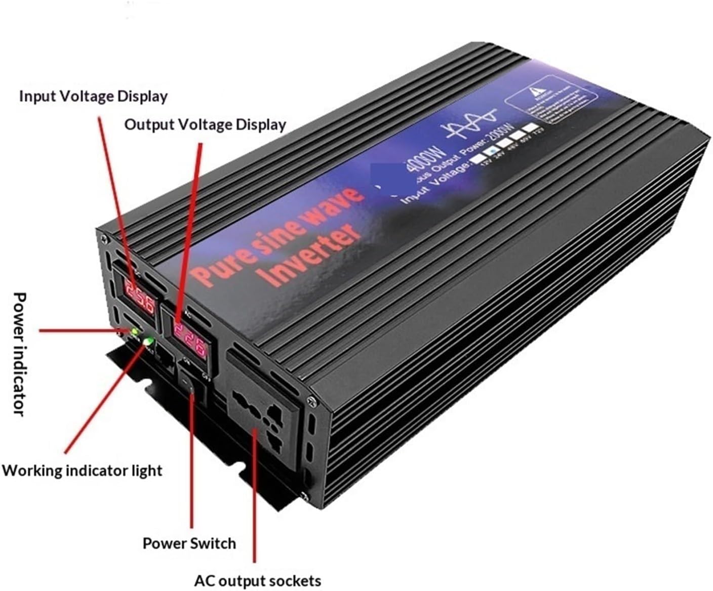 Power Inverter, 12V Pure Sine Wave Solar Inverter 1000W DC to AC 220V 50Hz Portable PowerBank Voltage Power Converters,for Home, RV, Truck(60V)