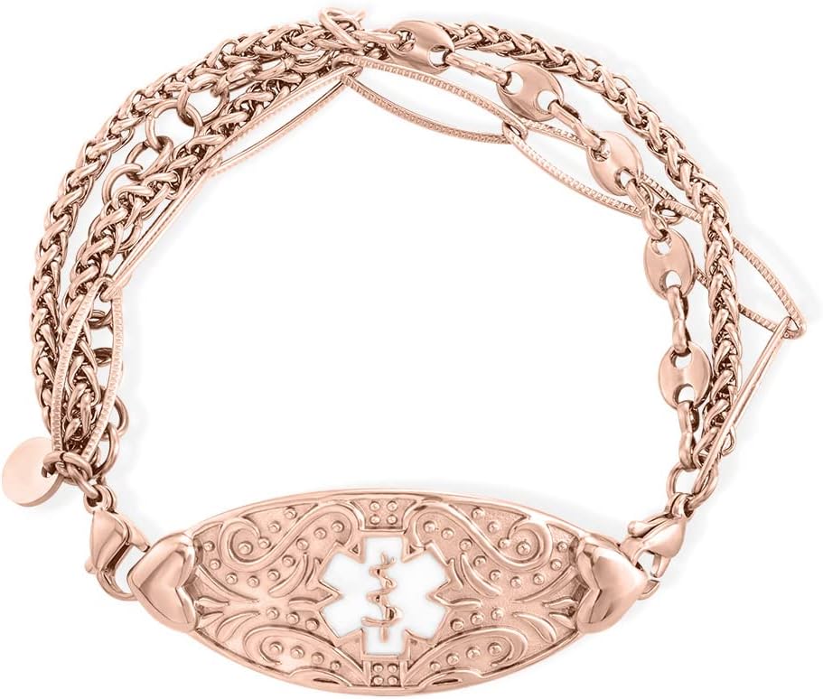 callie Custom Elegant Medical Alert Bracelet for Women - Free Personalized Engraving, Adjustable Star of Life Design with Emergency ID for Allergies/Diabetes