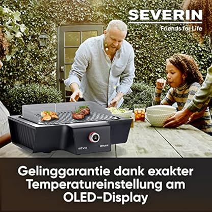 SEVERIN SEVO G Elektrogrill für drinnen und draußen, Tischgrill mit schnellem Grillstart bis 500 °C, Balkon Grill mit Slow Cooking Option, Edelstahl/Schwarz, PG 8104 – Bild 4