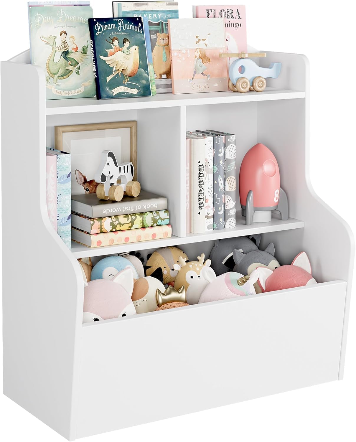 Koioplie 3-Tier Kids Bookshelf & Toy Storage – Multi-Compartment Bookcase with Cubby Organizer for Toys – Durable, Child-Friendly, Easy Assembly – Perfect for Bedroom, Playroom, Kindergarten – White