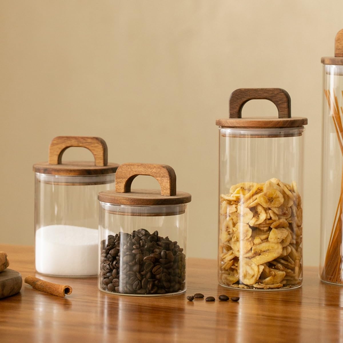 GIZNXBA Juego De 5 Botes Cocina Almacenaje Cristal Botes Cocina Hermeticos Contenedores Para Conservar Dulces, Galletas, Pastas, Frutos Secos, Harina De Avena