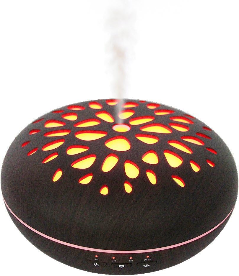 DIKLA Smart Wi-Fi Essential Oil Diffuser Compatible with Alexa, Work with Google Home and App Control 400ML Ultrasonic Cool Aroma Humidifier with 3 Timer Settings Deep Wood Grain